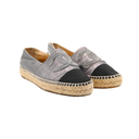 Espadrilles Chanel en cuir métallisé argenté et toile noire