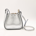 Valentino Garavani Rockstud silver metallic leather bucket bag