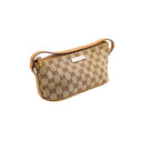 GUCCI GG Boat Pouch Beige Monogram Canvas and Camel Leather