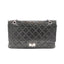 CHANEL 2.55 Reissue en cuir vieilli noir et métal argenté