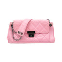 CHANEL Sac Accordéon Flap Bag en cuir d’agneau rose et métal argenté