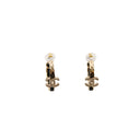 CHANEL – Hoop earrings in gold-tone metal, black leather and rhinestones A23