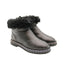 CHANEL – Bottine shearling & chaîne – Cuir noir / mouton