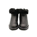 CHANEL – Shearling & Chain Ankle Boot – Black Leather / Sheepskin