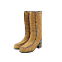 CHANEL Tan pony hair boots, black leather and intertwined chains