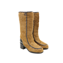 CHANEL Bottes pony hair fauve, cuir noir et chaînes entrelacées