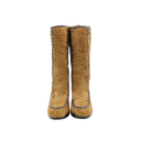 CHANEL Tan pony hair boots, black leather and intertwined chains