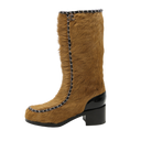 CHANEL Tan pony hair boots, black leather and intertwined chains
